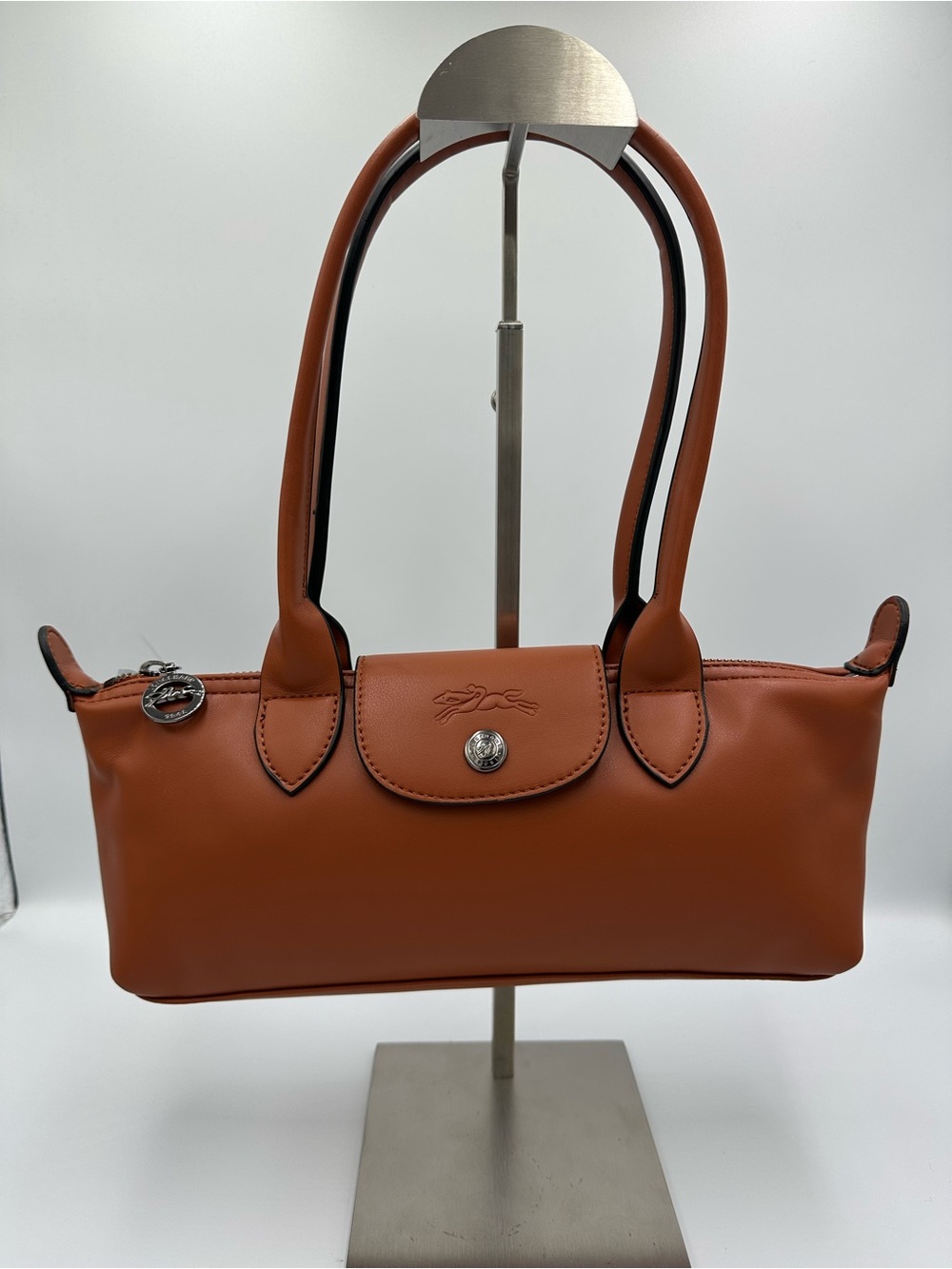 Longchamp Le Pliage Xtra Shoulder Bag Cognac Leather Silver 10370987504 - Picture 10 of 14